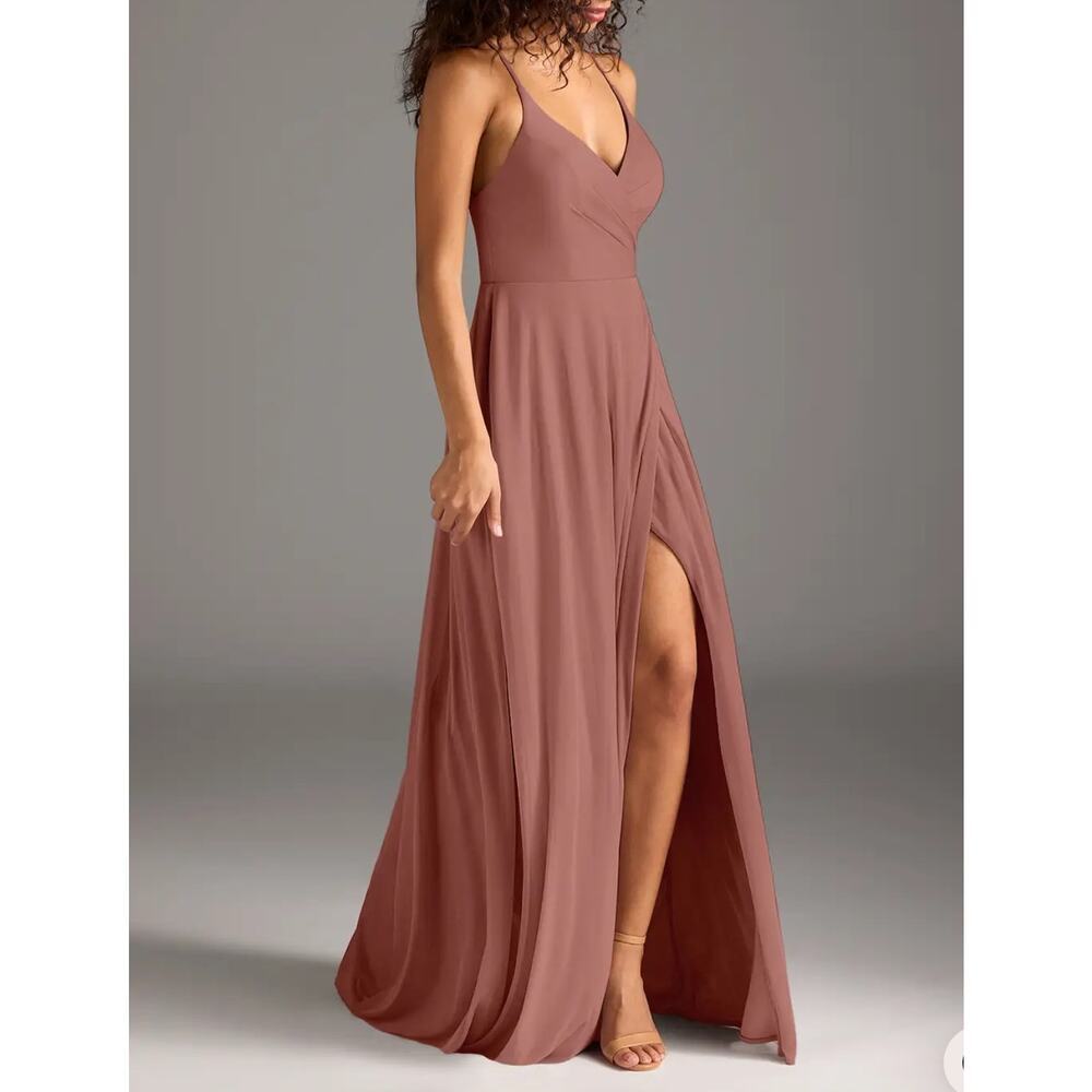 AZAZIE DAVIS Cedar Rose A-Line V-Neck Chiffon Maxi Bridesmaid Dress Sz A4 Prom - Picture 3 of 11